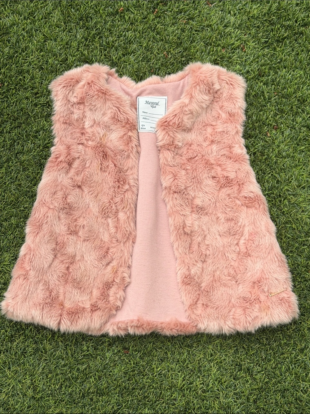 Mayoral Blush Pink Faux Fur Sleeveless Vest